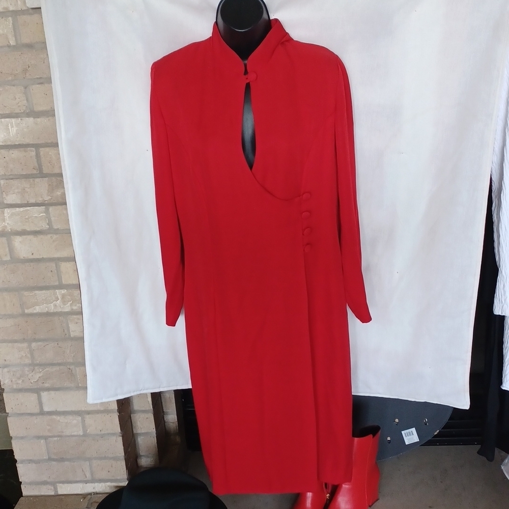 Nicole Studio Vintage red midi dress, wrap style, oriental vibes, Size 12, EUC